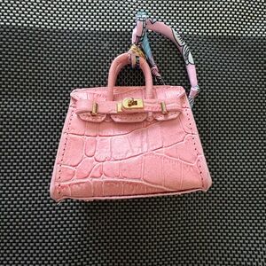 Pink Crocodile-Embossed Mini Bag Charm